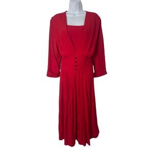 Vintage pinup tradwife red modest 90s dress XL